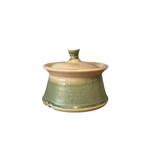Glazed Ceramic Pot With Lid Green Handmade Punch Pot Spice Jewelry Candy Dish - Picture 1 of 6